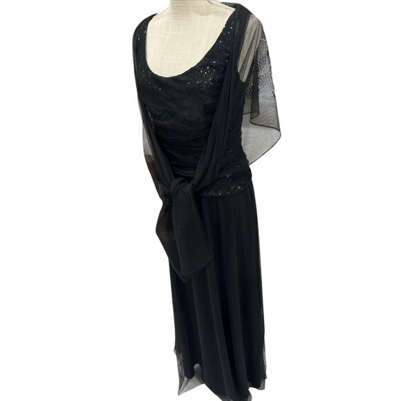 Patra Black Sequin Evening Dress With Sheer Shawl Size 8 - Picture 2 of 12
